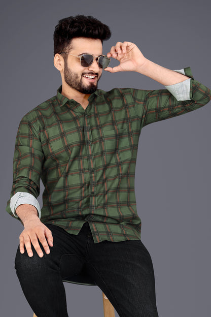 Mehendi Green Cotton Blend Checks Casual Shirt