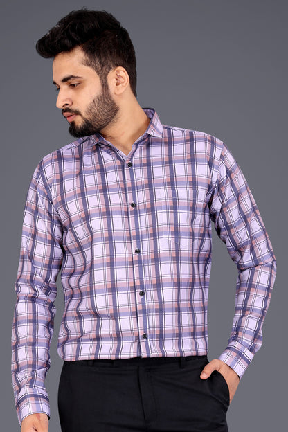 Purple Cotton Blend Checks Casual Shirt