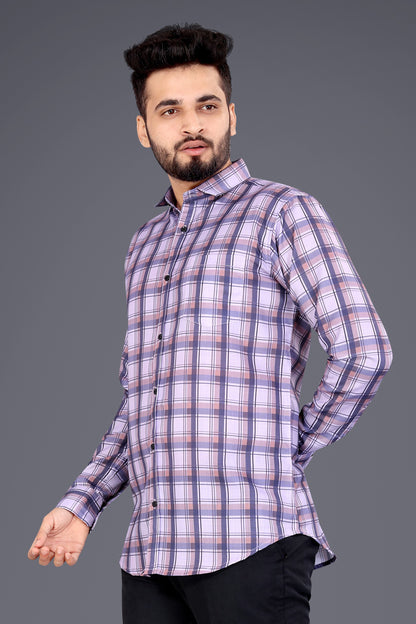 Purple Cotton Blend Checks Casual Shirt