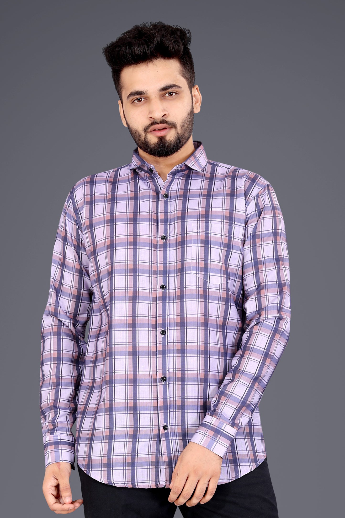 Purple Cotton Blend Checks Casual Shirt