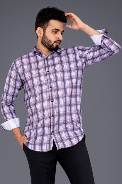 Purple Cotton Blend Checks Casual Shirt