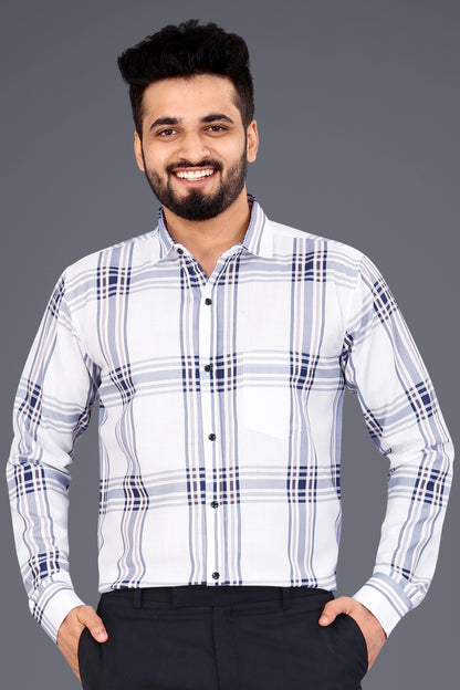 Off-white Cotton Blend Checks Casual Shirt