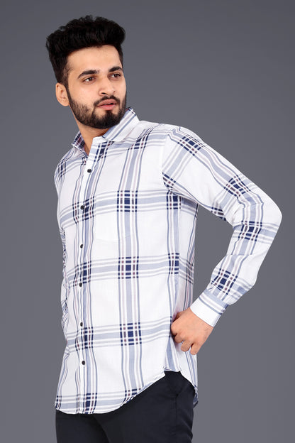 Off-white Cotton Blend Checks Casual Shirt