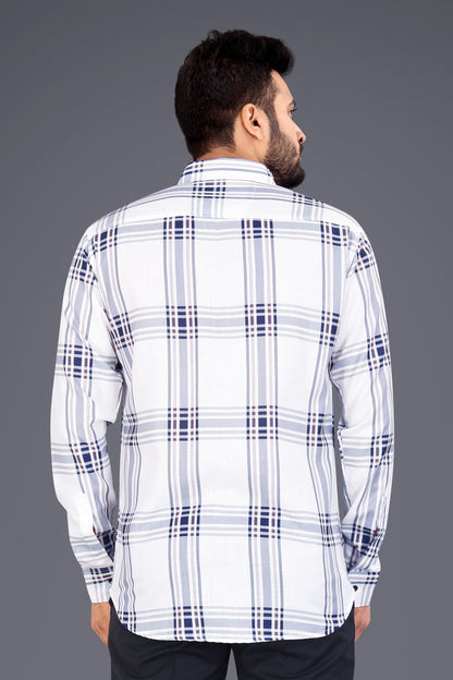 Off-white Cotton Blend Checks Casual Shirt