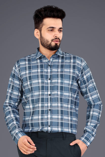 Dark Grey Cotton Blend Checks Casual Shirt