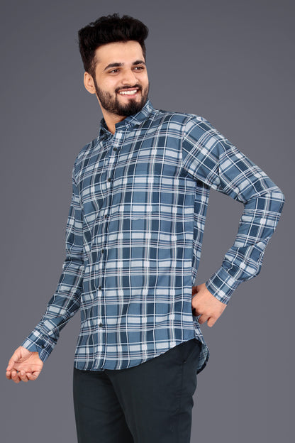 Dark Grey Cotton Blend Checks Casual Shirt