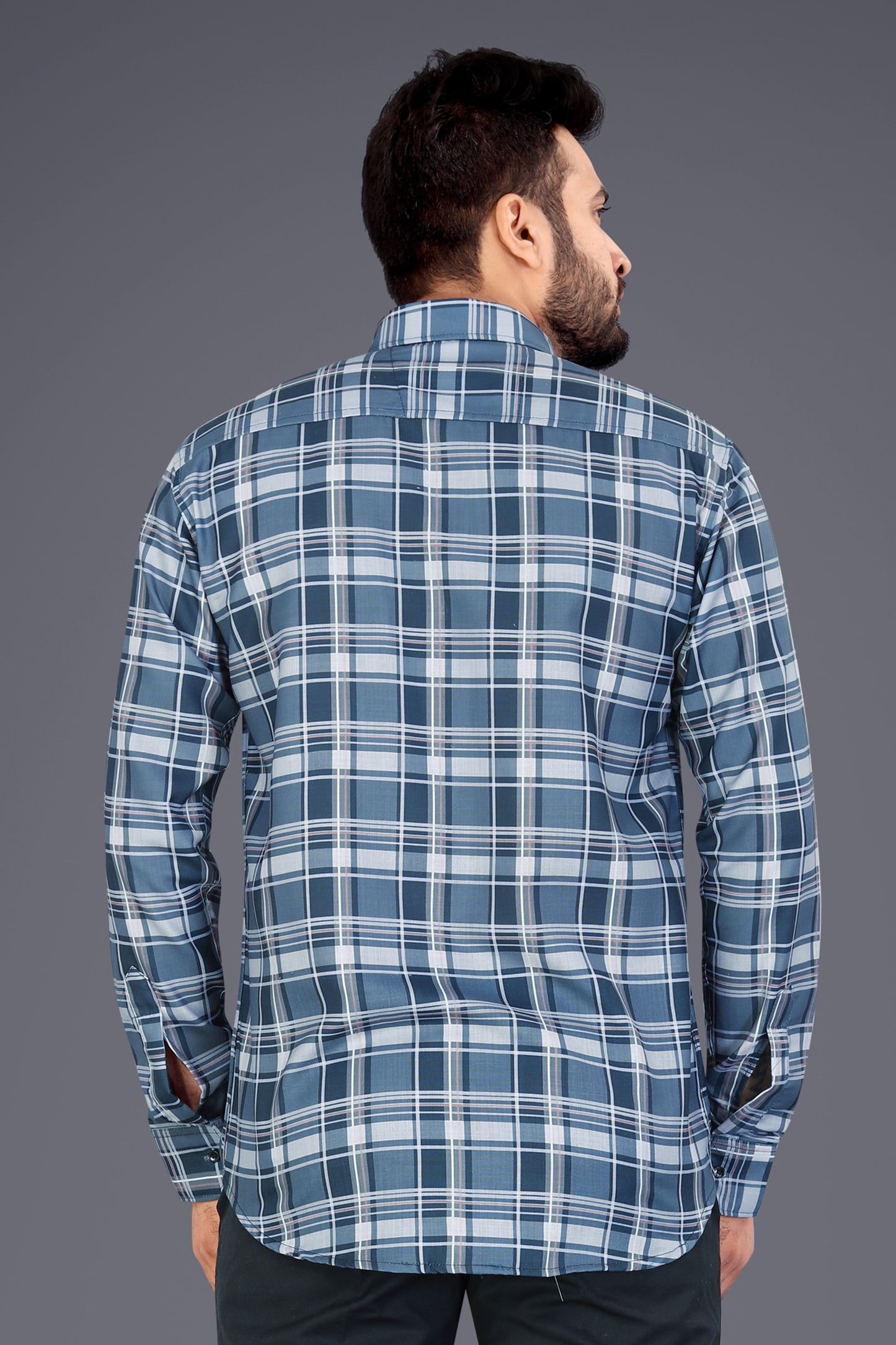 Dark Grey Cotton Blend Checks Casual Shirt