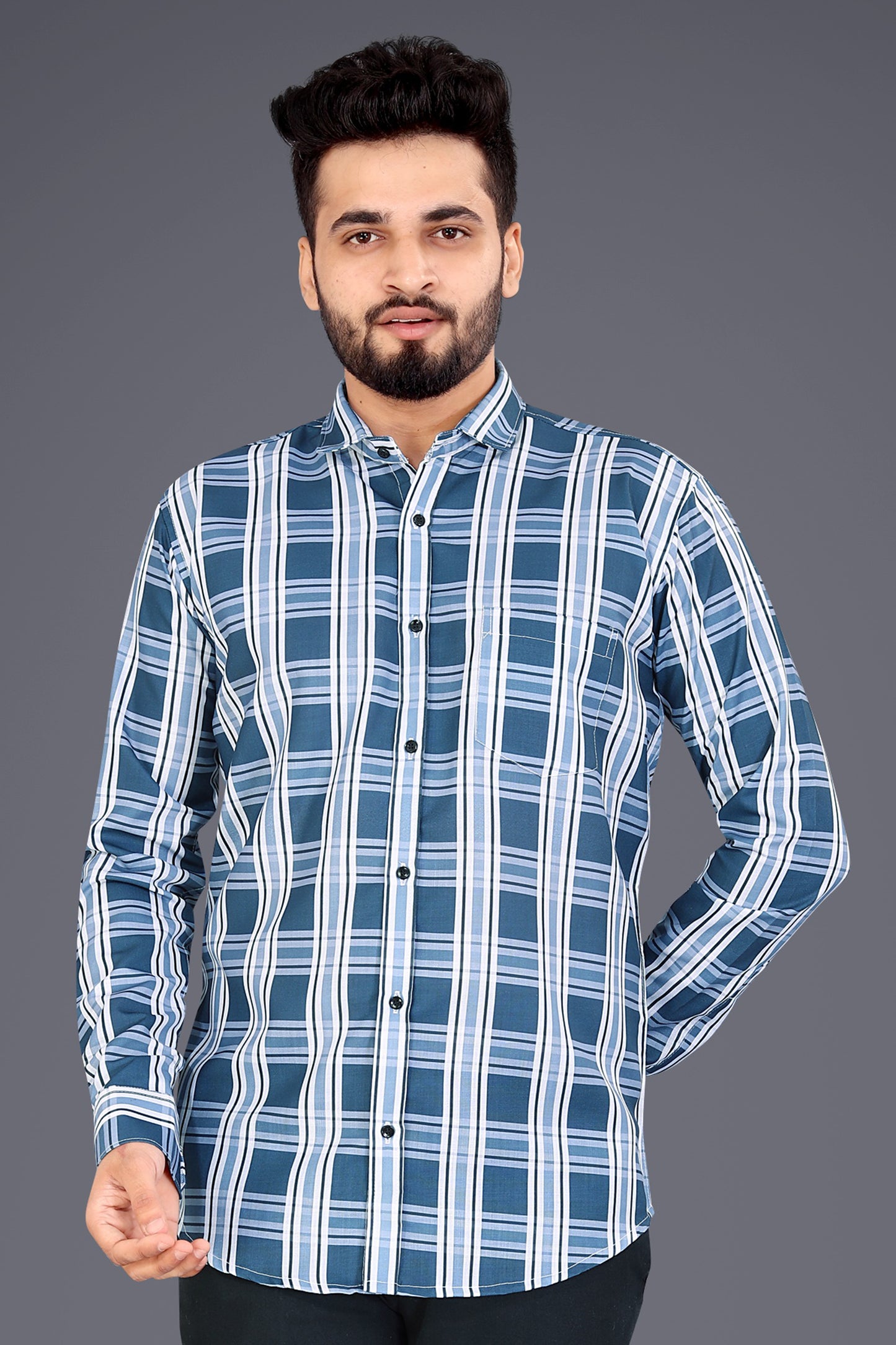 Multicolor Cotton Blend Checks Casual Shirt