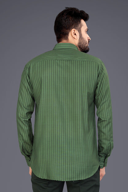 Dark Green Cotton Blend Lining Print Causal Shirt