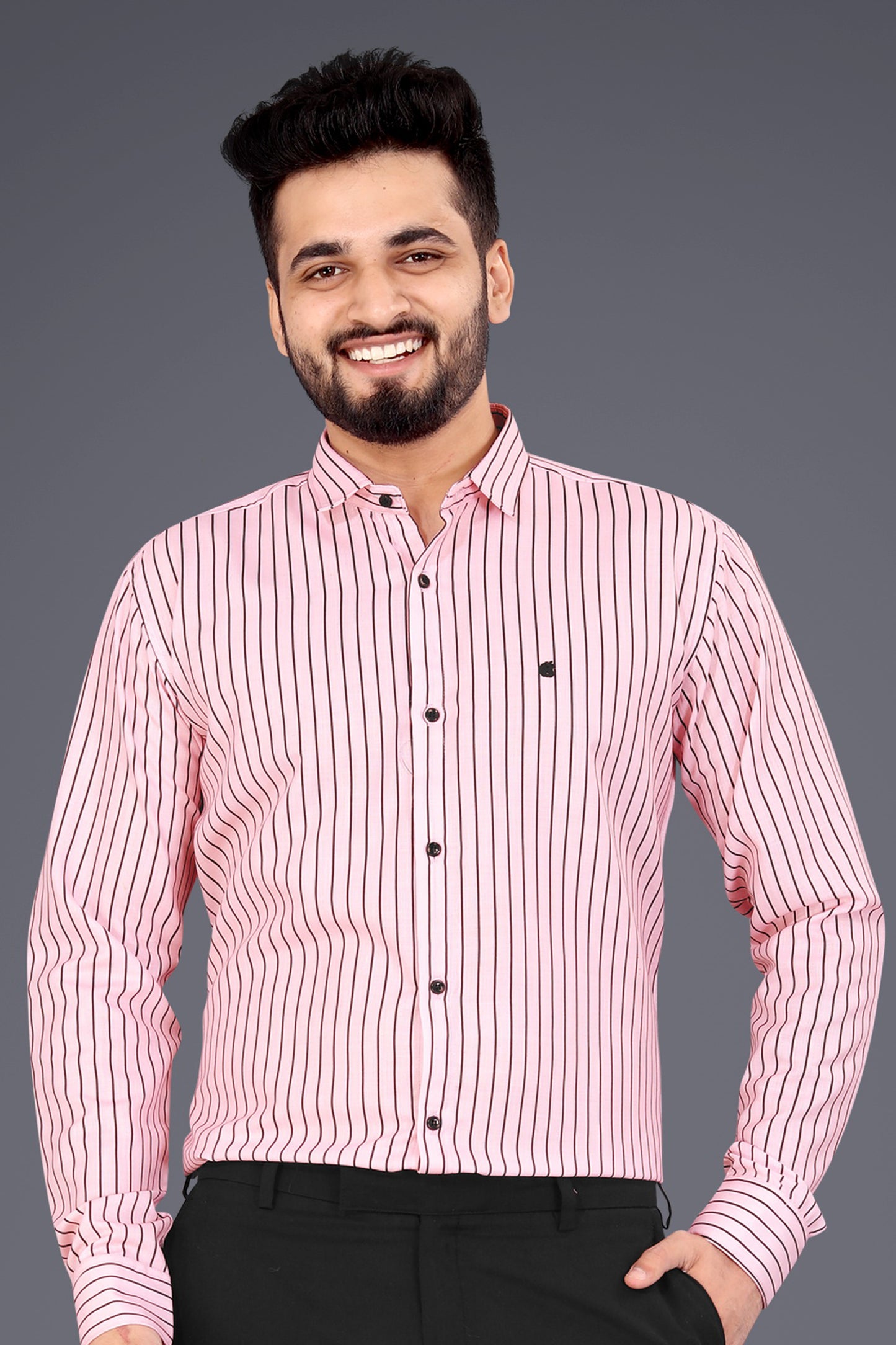 Peach Cotton Blend Lining Print Causal Shirt