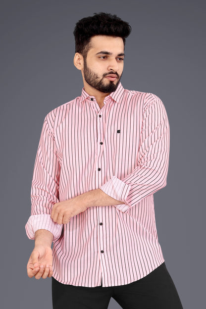 Peach Cotton Blend Lining Print Causal Shirt