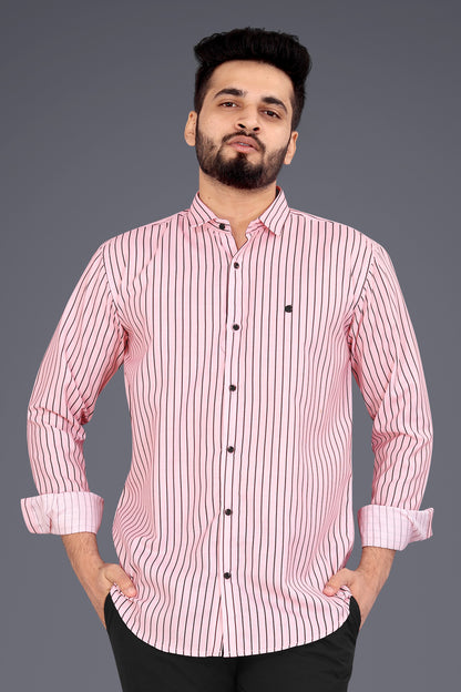 Peach Cotton Blend Lining Print Causal Shirt