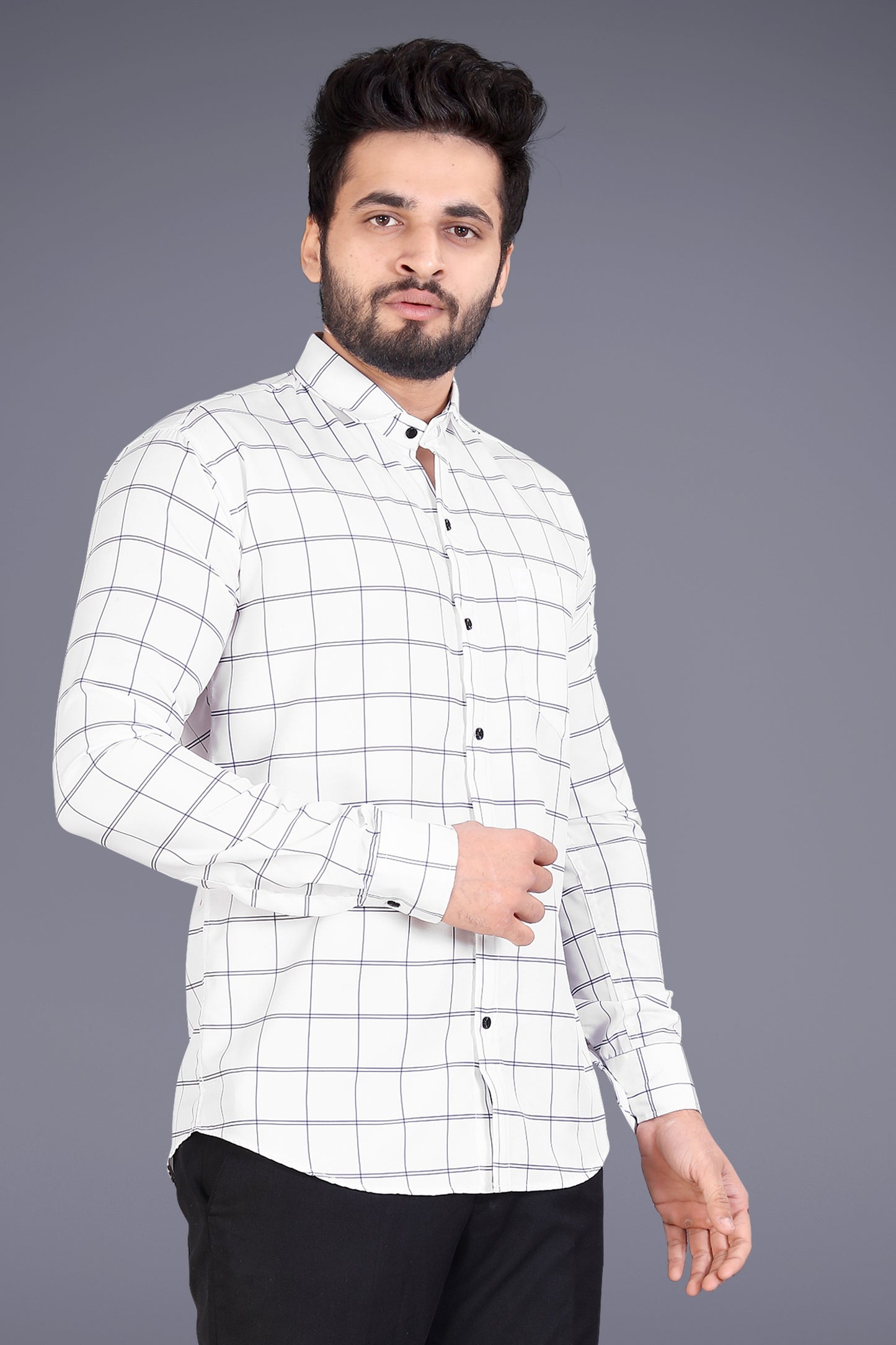 Off-white Cotton Blend Checks Print Casual Shirt