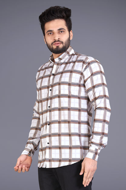 Off-white Cotton Blend Checks Print Casual Shirt