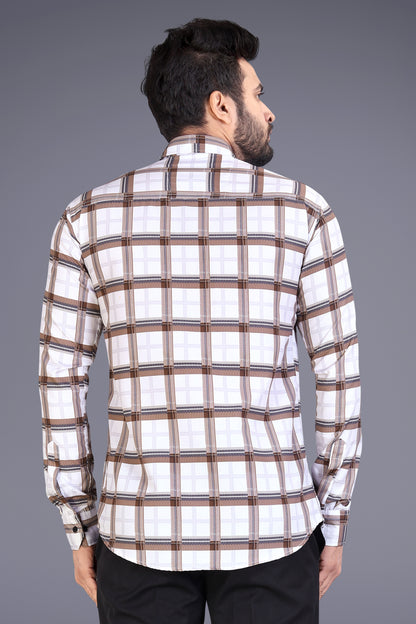 Off-white Cotton Blend Checks Print Casual Shirt