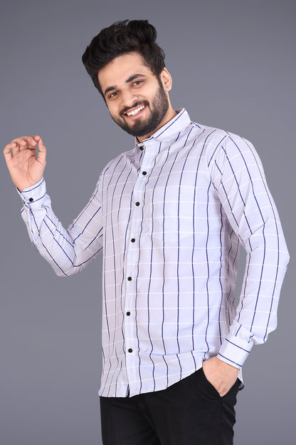 Light Blue Cotton Blend Checks Print Casual Shirt