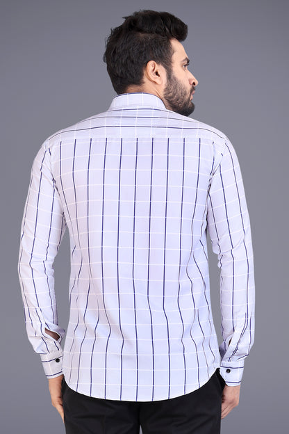 Light Blue Cotton Blend Checks Print Casual Shirt