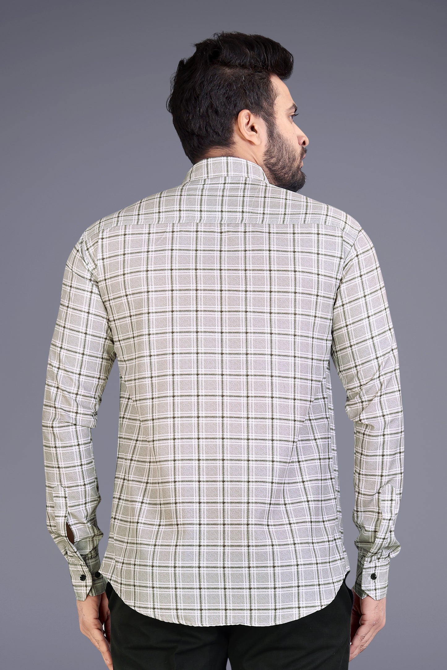 Beige Cotton Blend Checks Print Casual Shirt