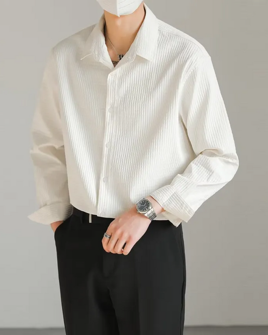 Porcelain White Zhou Textured Grid Buttoned Shirt