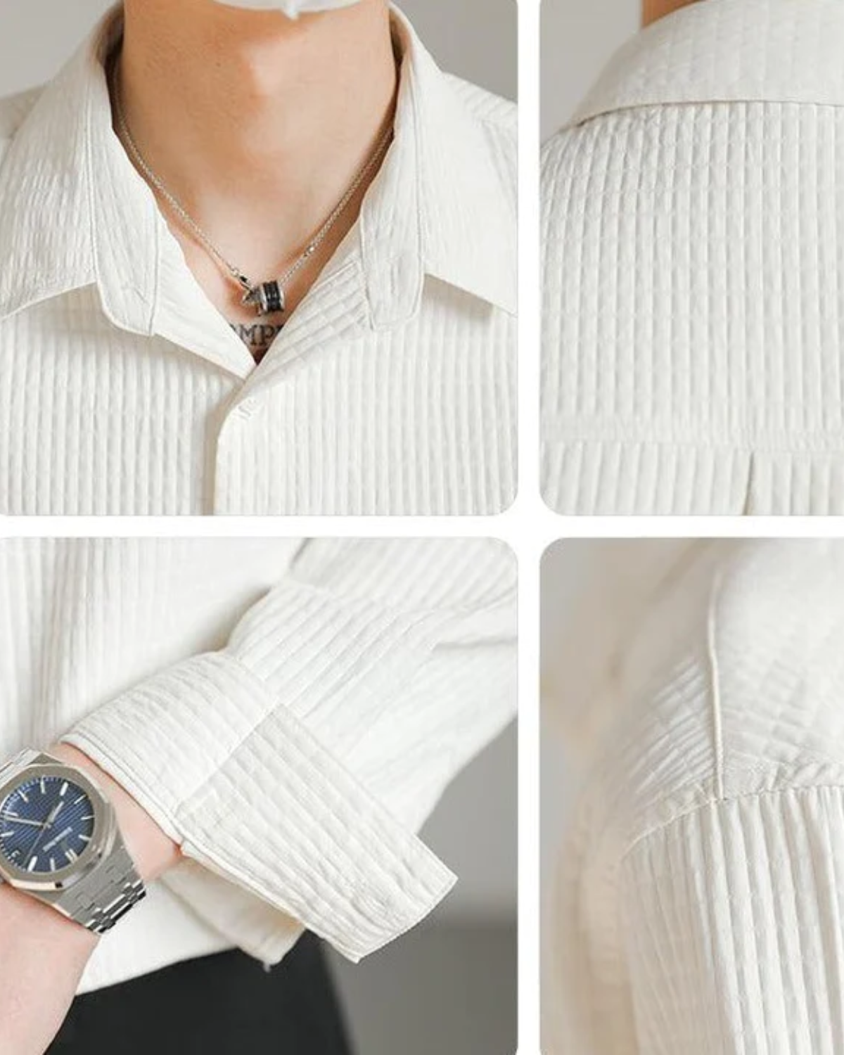 Porcelain White Zhou Textured Grid Buttoned Shirt