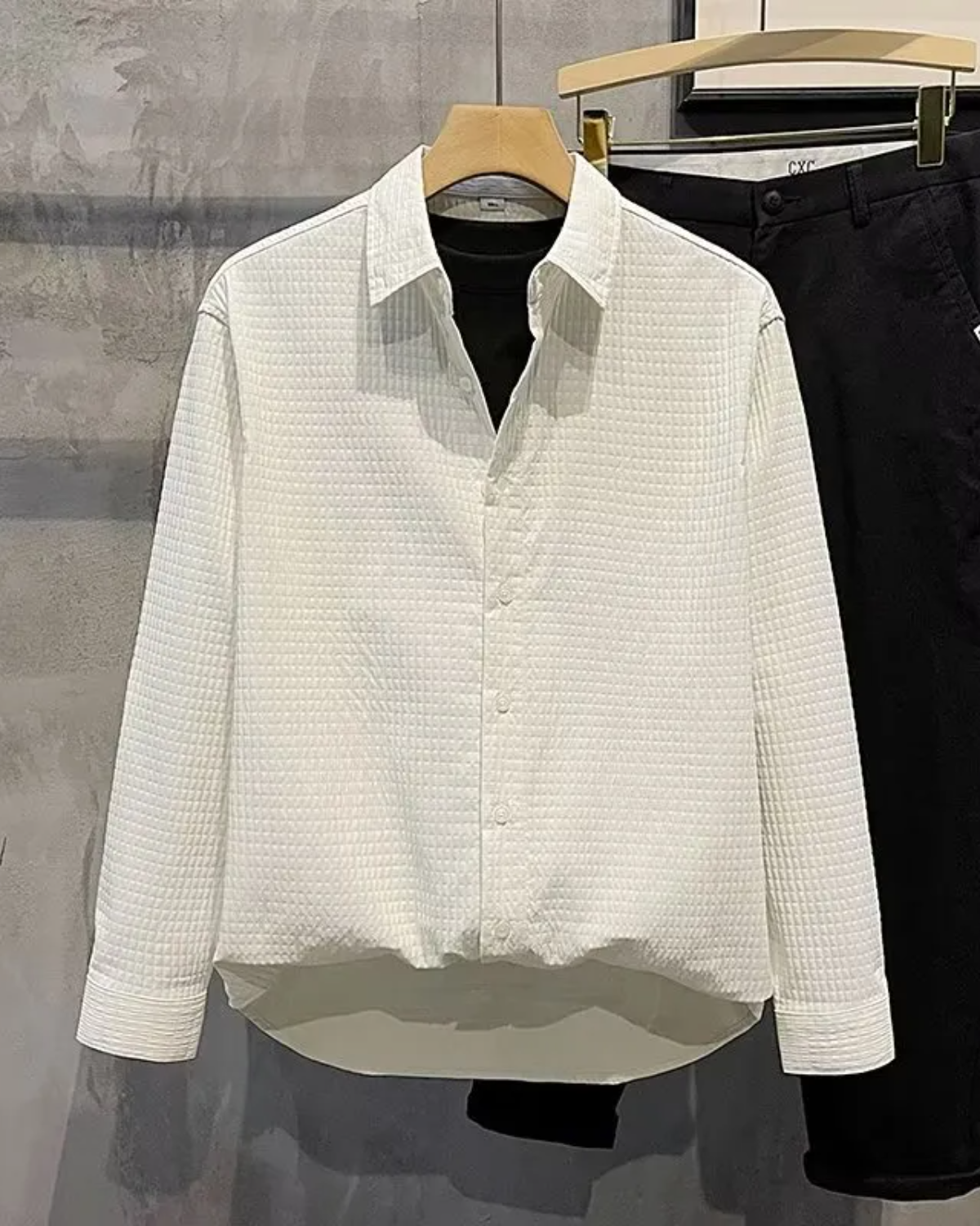 Porcelain White Zhou Textured Grid Buttoned Shirt