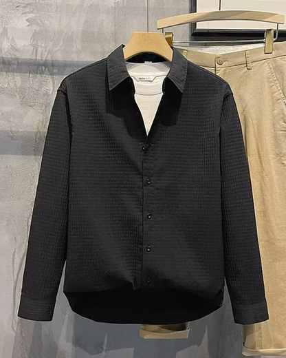 Obsidian Black Zhou Textured Grid Buttoned Shirt