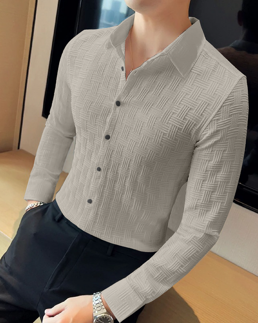 Blissful Mushroom Grey Textured Regular Fit Shirt