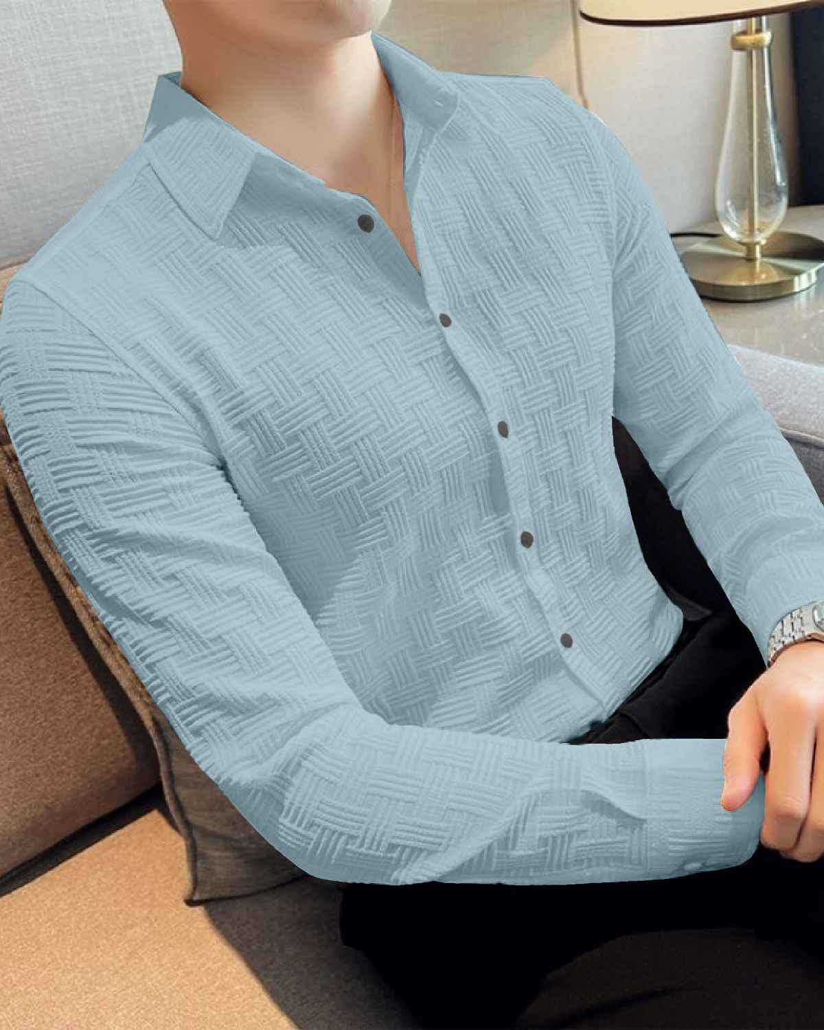 Pacific Blue Textured Regular Fit Shirt