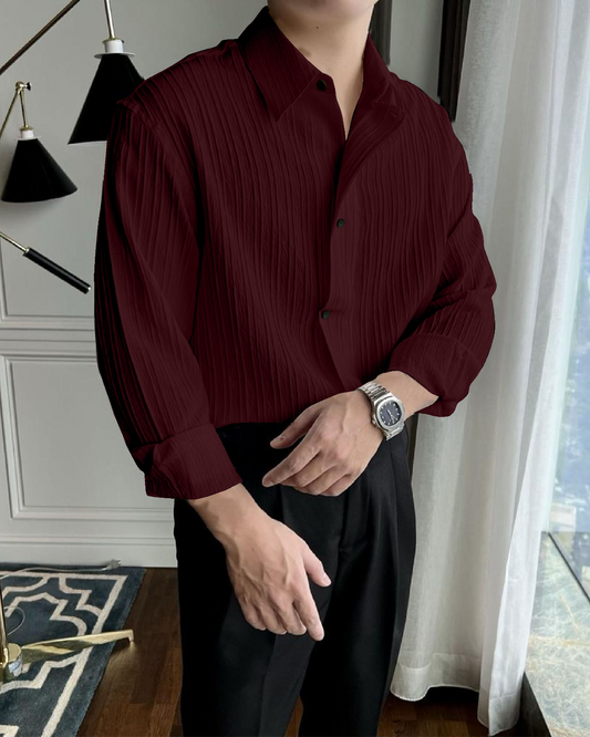 Groovy Maroon  Regular Fit Seersucker Shirt