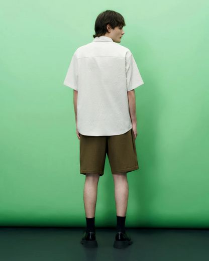 Off White Drop Shoulder Waffle Pattern Shirt