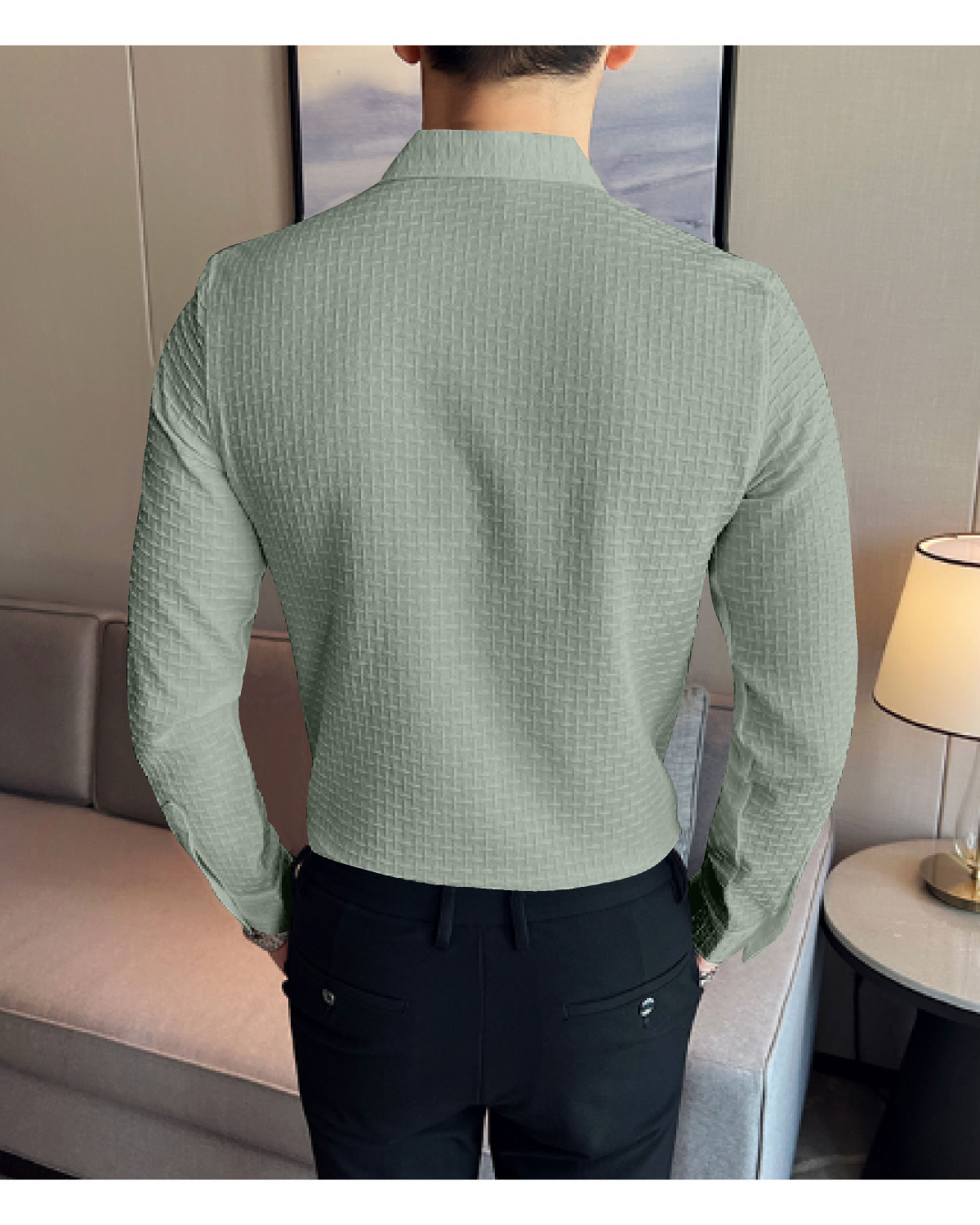 Light Green Check Textured Premium Shirt