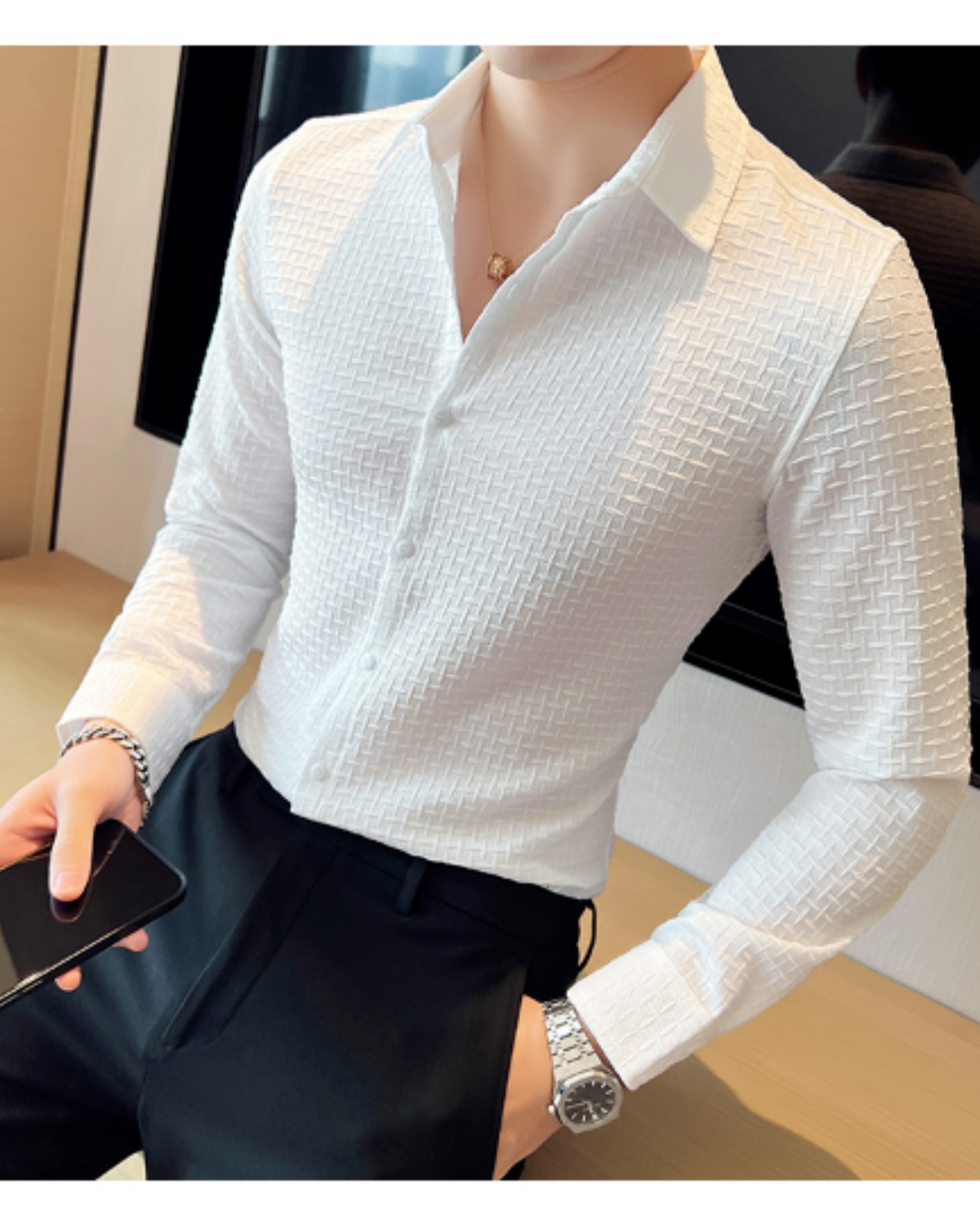 White Check Textured Premium Shirt