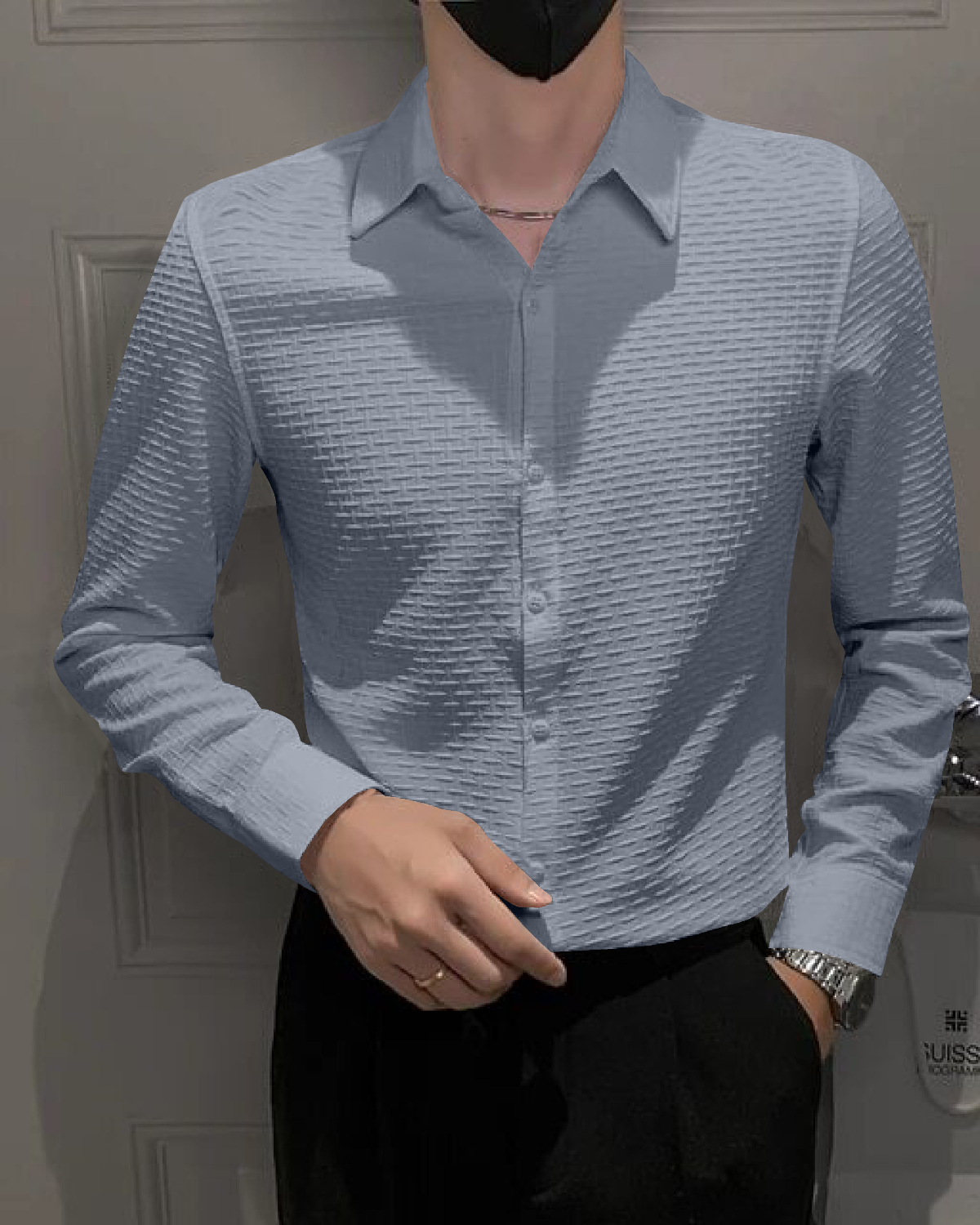 Pastel Blue Textured Premium Shirt