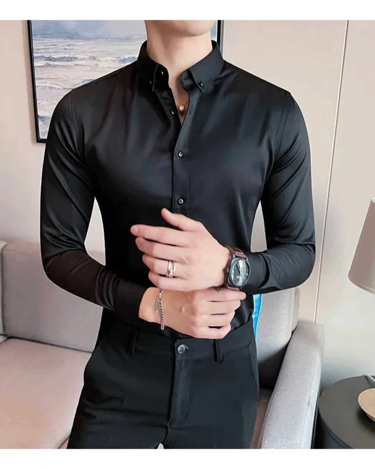 Mens Solid Black Formal Shirt