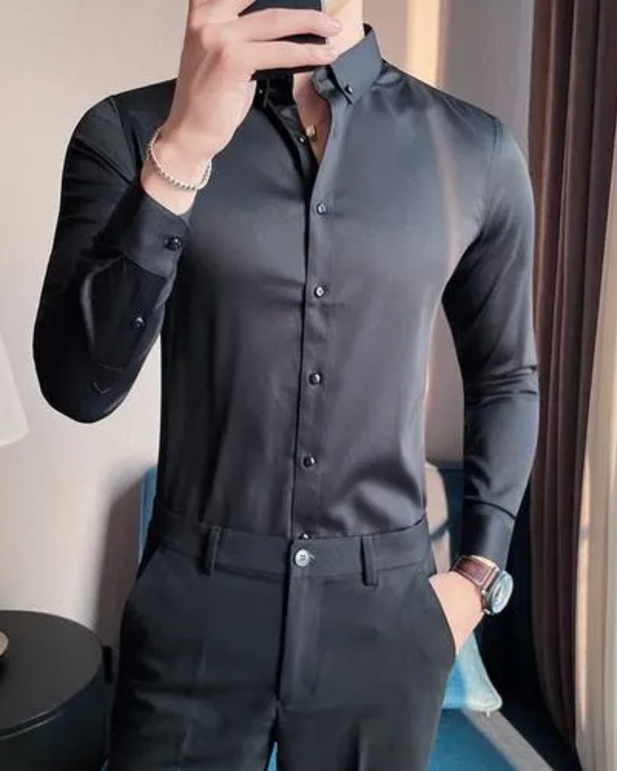 Mens Solid Black Formal Shirt