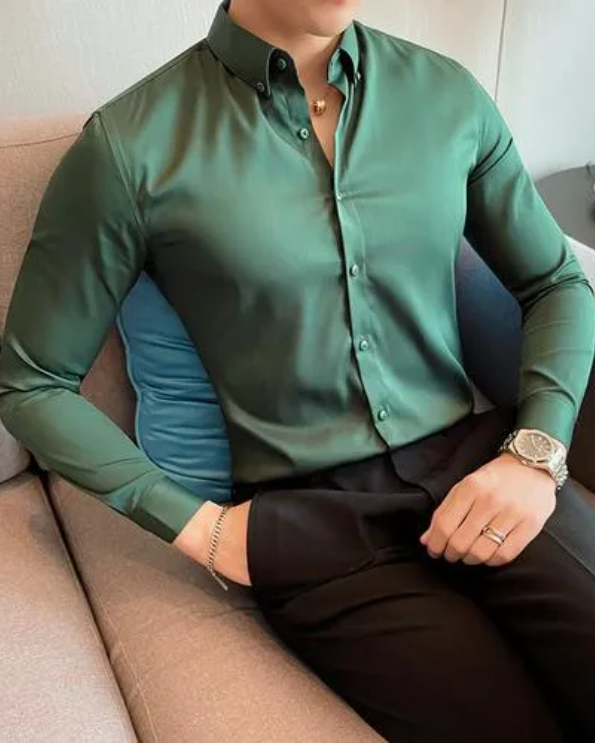 Mens Solid Green Formal Shirt