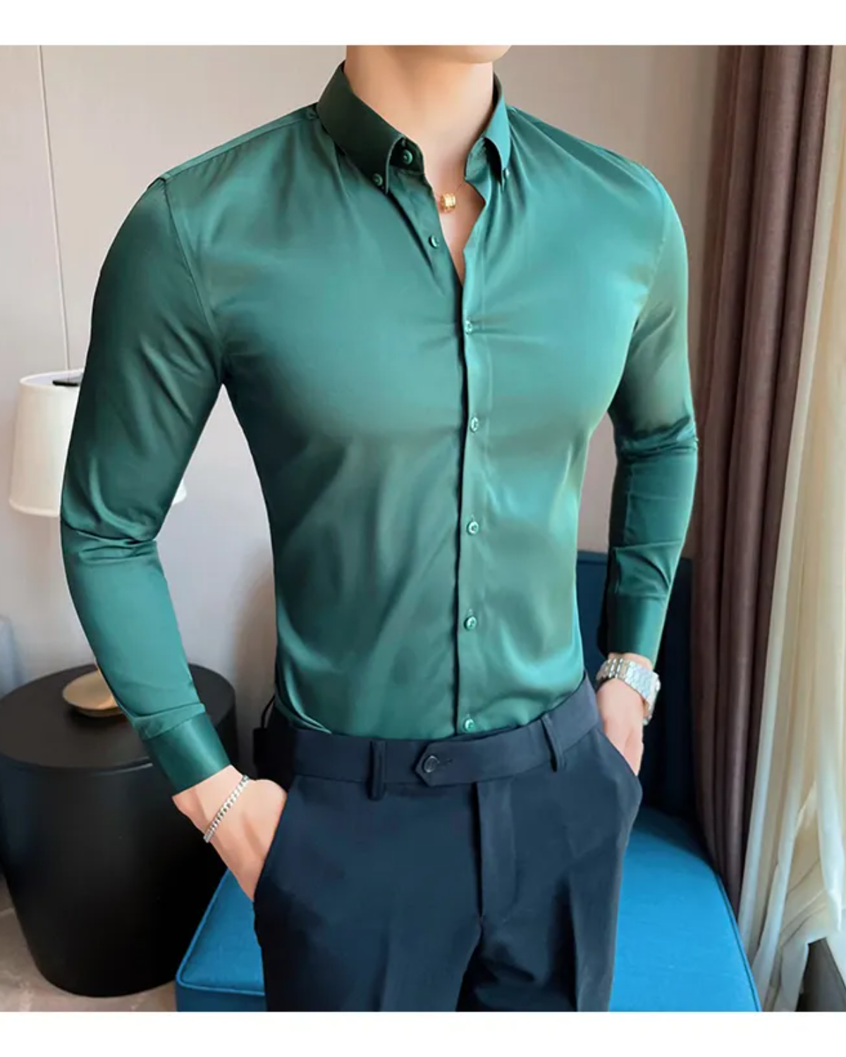 Mens Solid Green Formal Shirt