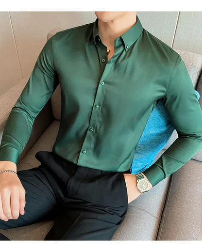 Mens Solid Green Formal Shirt