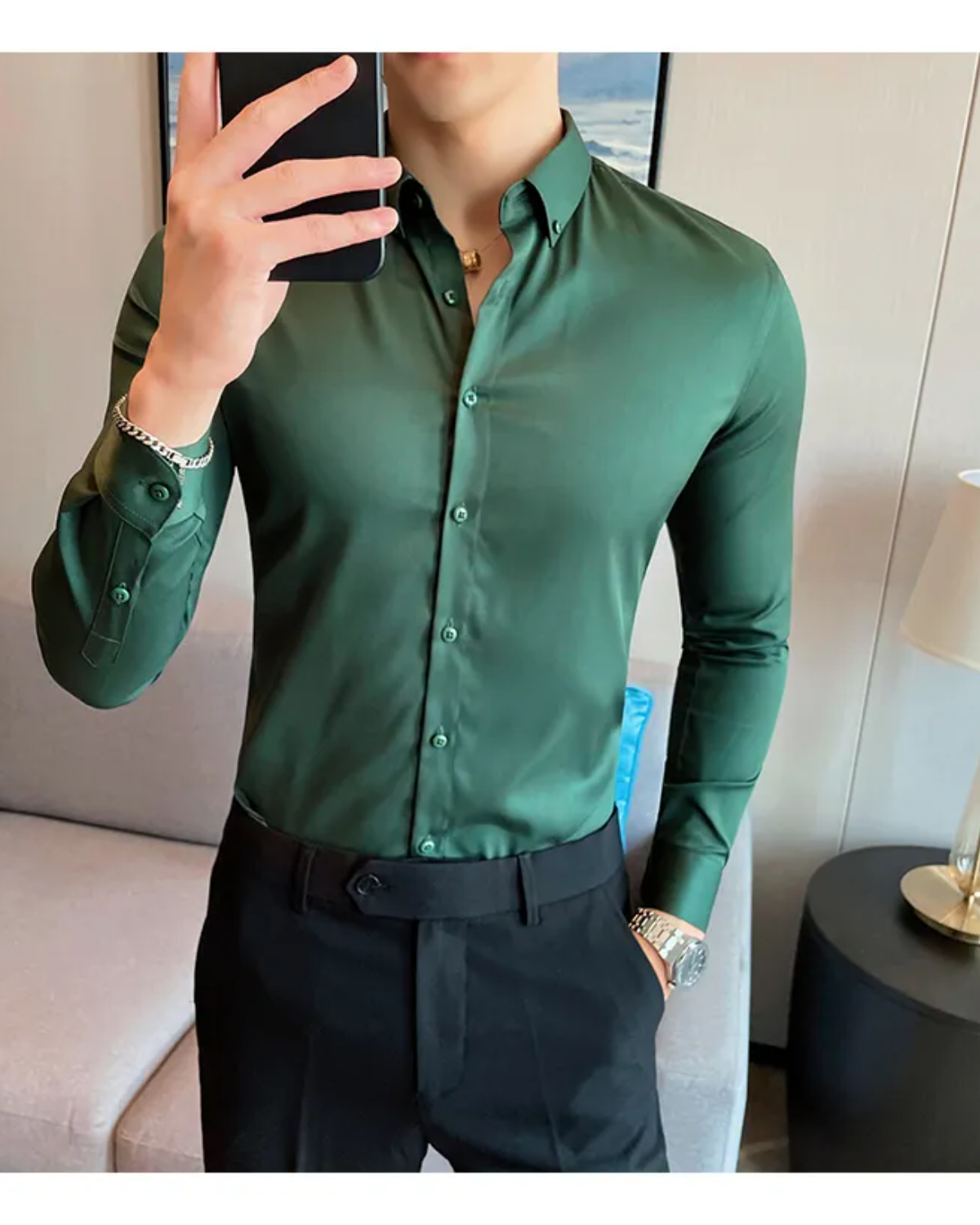 Mens Solid Green Formal Shirt