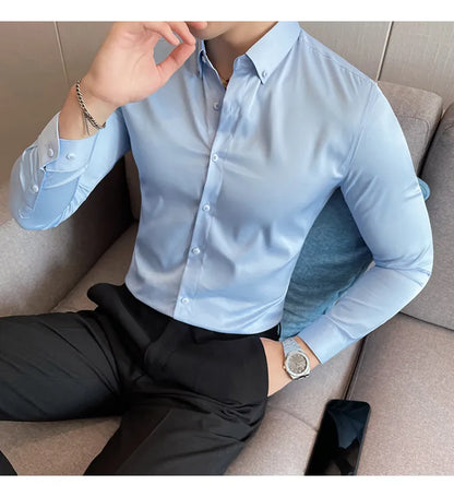 Mens Solid Pastel Blue Formal Shirt