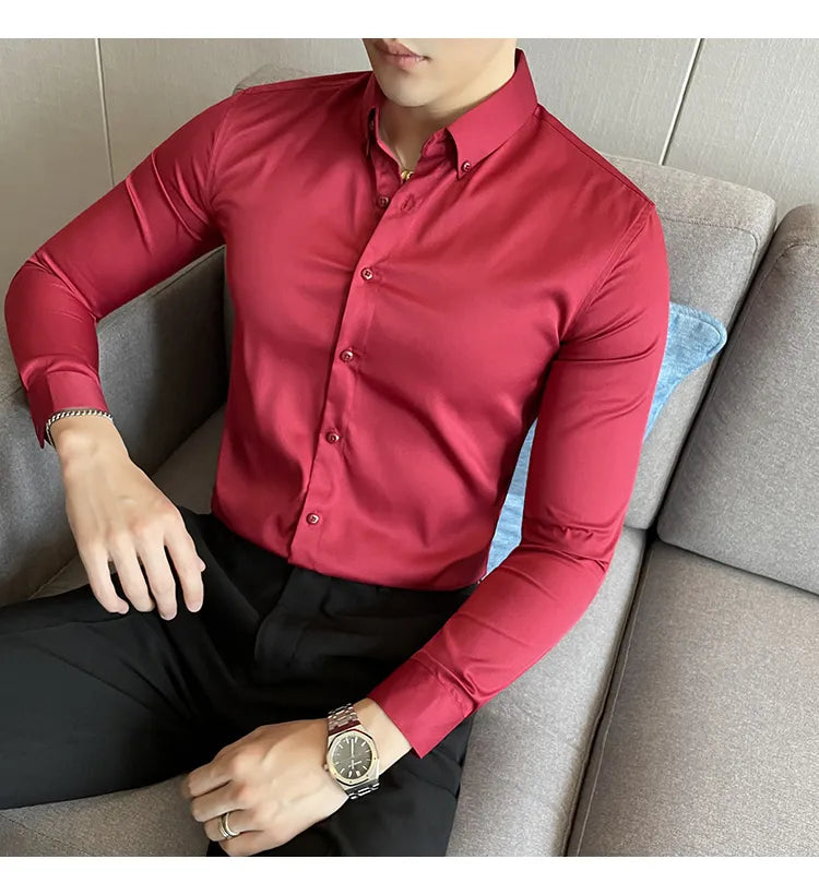 Mens Solid Maroon Formal Shirt