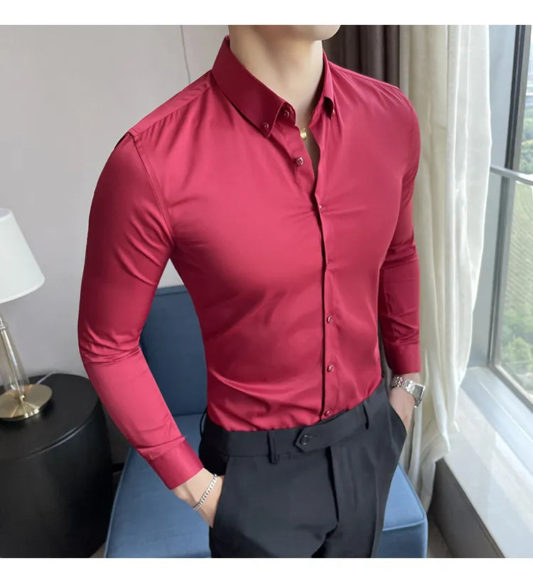 Mens Solid Maroon Formal Shirt