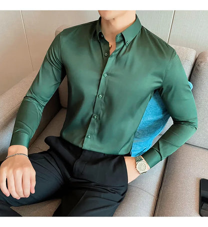 Mens Solid Green Formal Shirt