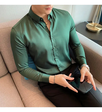 Mens Solid Green Formal Shirt