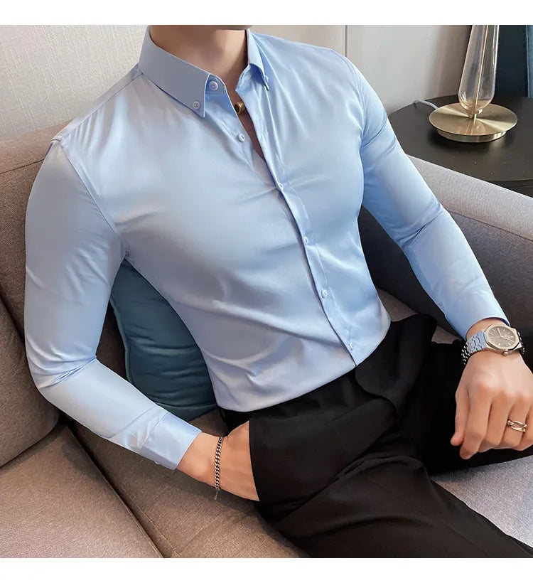 Mens Solid Pastel Blue Formal Shirt