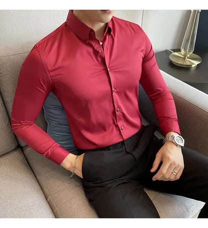 Mens Solid Maroon Formal Shirt