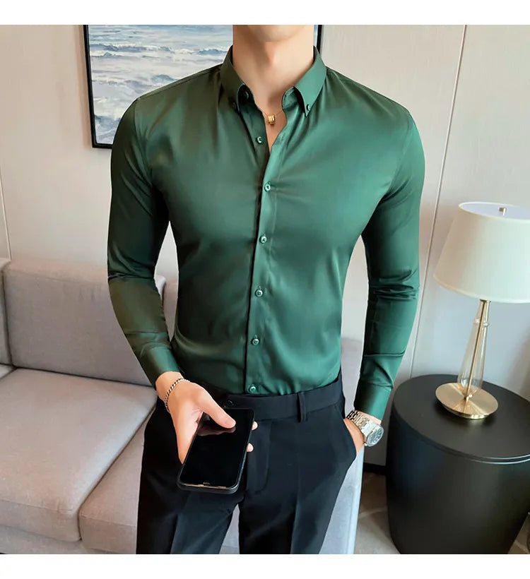 Mens Solid Green Formal Shirt