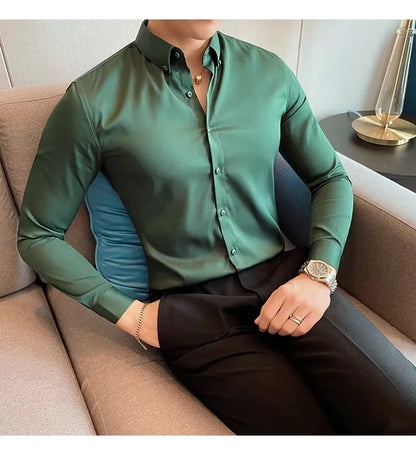 Mens Solid Green Formal Shirt