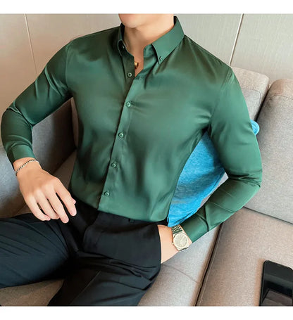 Mens Solid Green Formal Shirt