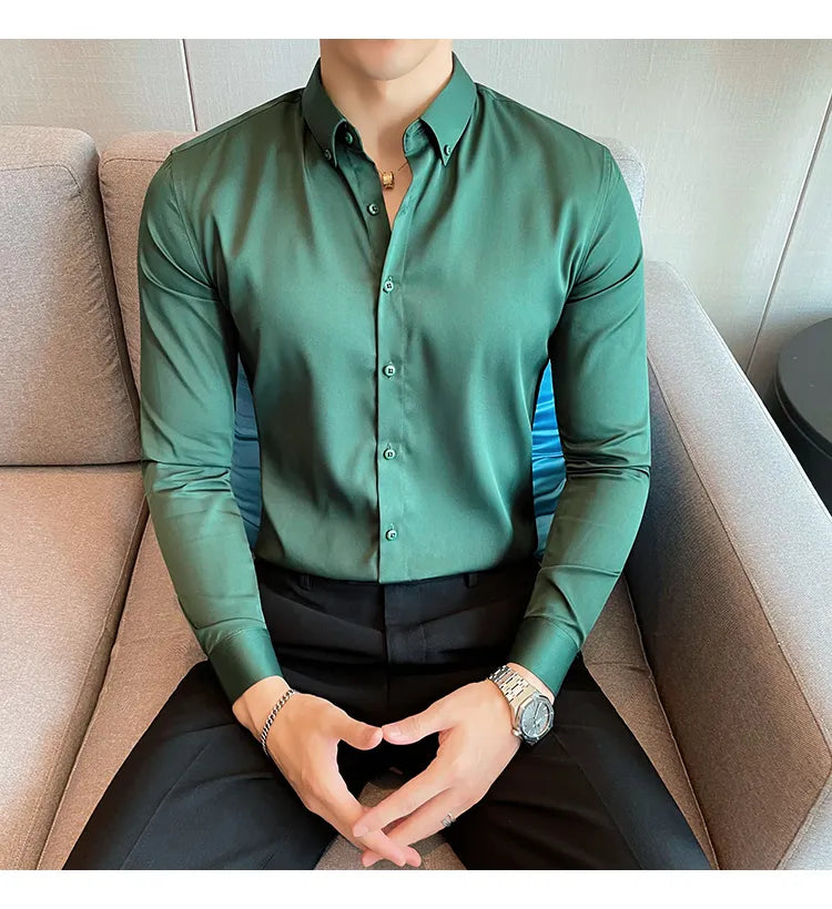 Mens Solid Green Formal Shirt